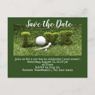 Carte Postale Golf économisez la date avec balle de golf et tee 