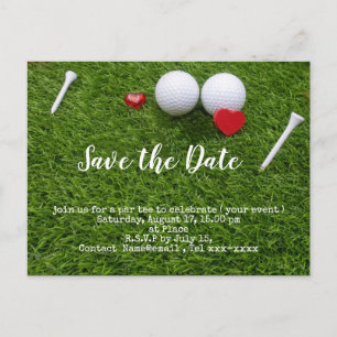 Carte Postale Golf économisez la date avec balle de golf et tee 