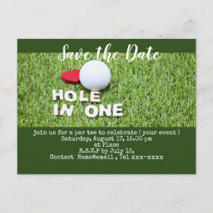 Carte Postale Golf économisez la date avec balle de golf et tee 