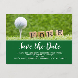 Carte Postale Golf économisez la date avec balle de golf sur tee