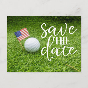 Carte Postale Golf Enregistrez la date avec balle de golf et dra