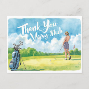 Carte Postale Golf femme avec sac sur vert