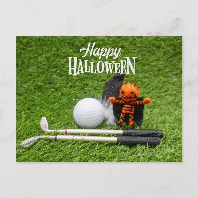 Carte Postale Golf Halloween Jour avec golf balle fantôme citrou (Devant)