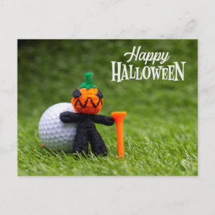 Carte Postale Golf Halloween Jour avec golf balle fantôme citrou