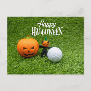 Carte Postale Golf Halloween Jour avec golf balle fantôme citrou