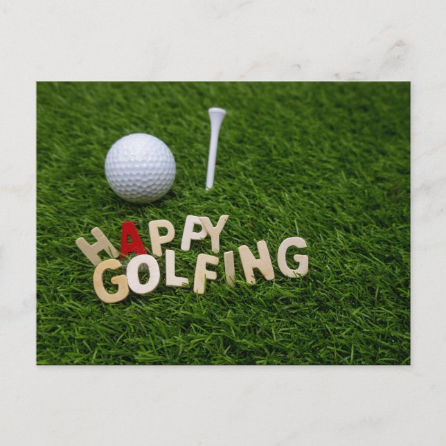 Carte Postale Golf Happy golf balle de golf et tee on green (Devant)