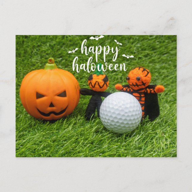 Carte Postale Golf Happy Halloween avec Citrouille et Golf Ball (Devant)