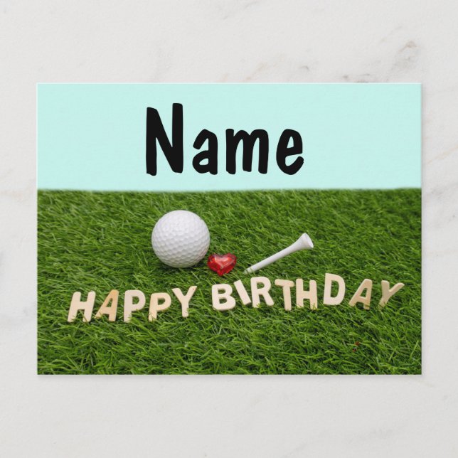 Carte Postale Golf heureux anniversaire au golf avec balle de go (Devant)