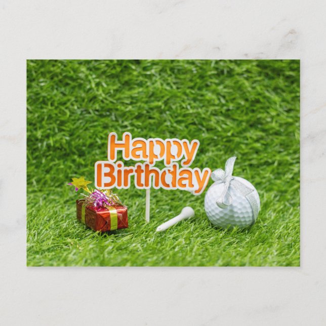 Carte Postale Golf Joyeux Anniversaire avec golf balle tee et ca (Devant)