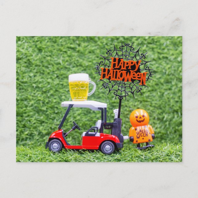 Carte Postale Golf Joyeux Halloween journée avec Monster pour go (Devant)