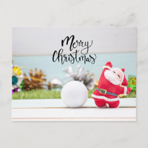 Carte Postale Golf Joyeux Noël avec balle et Père Noël