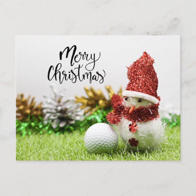 Carte Postale Golf Joyeux Noël avec balle et Snowman (Devant)