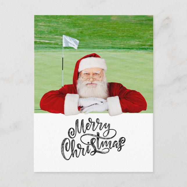 Carte Postale Golf Joyeux Noël avec le Père Noël au drapeau (Devant)