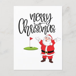 Carte Postale Golf Joyeux Noël avec le Père Noël au drapeau