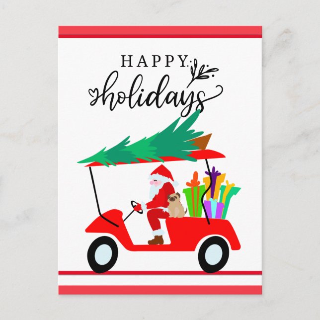 Carte Postale Golf Joyeux vacances avec Noël du Père Noël (Devant)