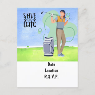 Carte Postale Golf Laissez Par Tee Party Enregistrer la date Car