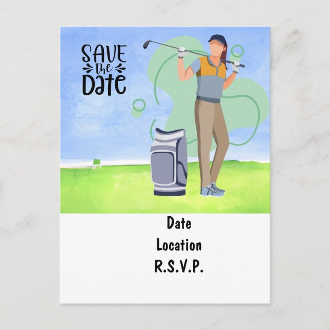 Carte Postale Golf Laissez Par Tee Party Enregistrer la date Car (Devant)