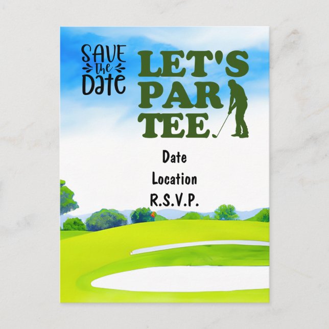 Carte Postale Golf Laissez Par Tee Party Enregistrer la date Car (Devant)