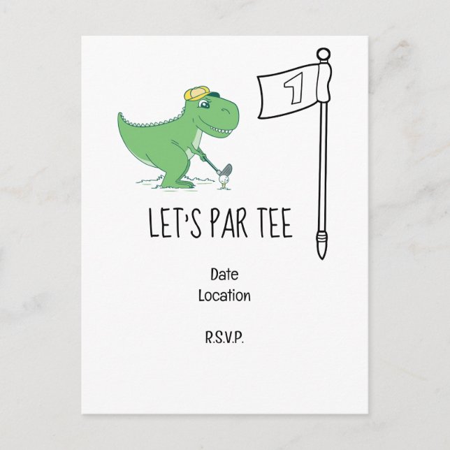 Carte Postale Golf Let’s Par tee 1er Anniversaire Dinosaur golf (Devant)