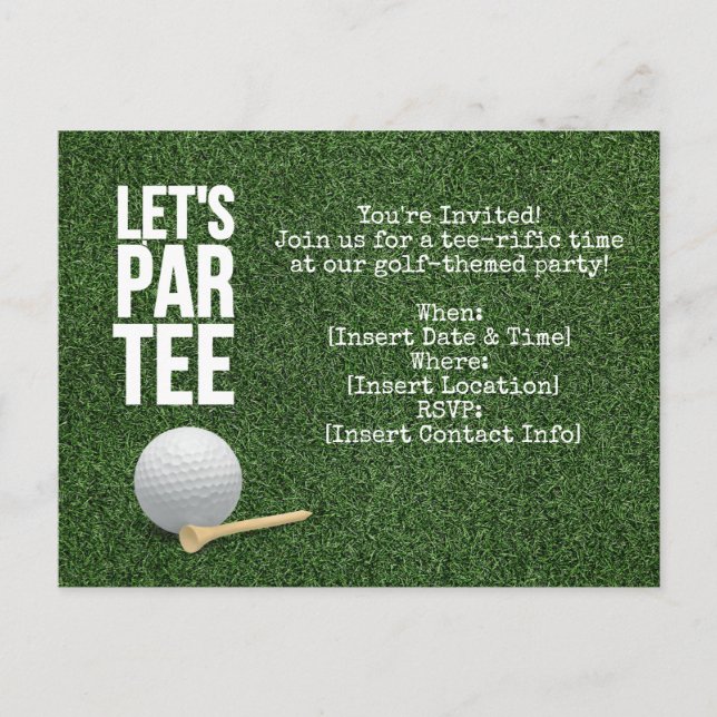 Carte Postale Golf Let's Par invitation à la fête avec balle de  (Devant)