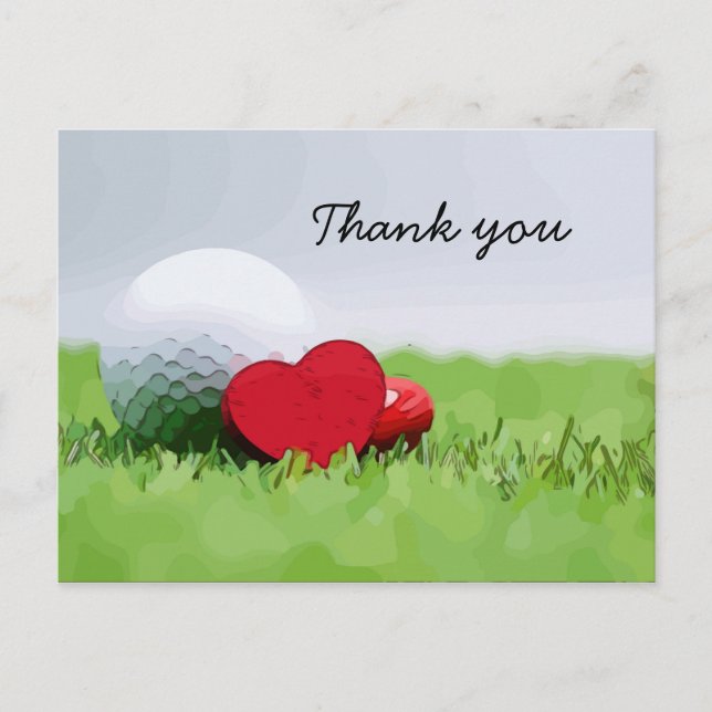 Carte Postale Golf Merci avec balle de golf et cœur d'amour (Devant)