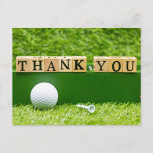 Carte Postale Golf Merci mot en bois sur gazon vert
