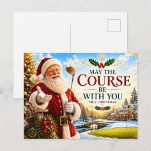 Carte Postale Golf Noël avec balle de golf et tee avec ruban