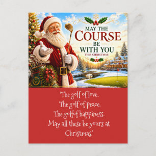 Carte Postale Golf Noël avec balle de golf et tee avec ruban