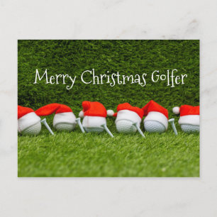 Carte Postale Golf Noël casquette avec balle de golf et chapeau 