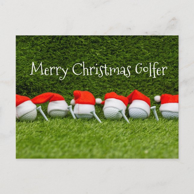 Carte Postale Golf Noël casquette avec balle de golf et chapeau  (Devant)
