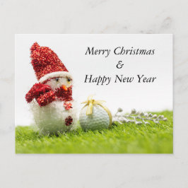 Carte Postale Golf Noël & Nouvel An avec balle de golf Snowman
