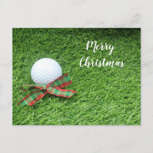 Carte Postale Golf Noël Vacances avec balle de golf et ruban
