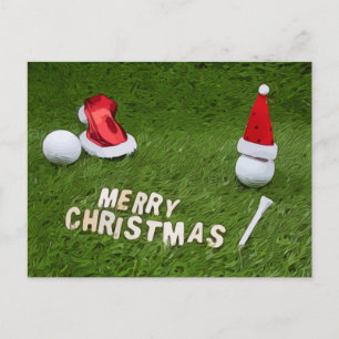 Carte Postale Golf Noël Vacances et golf ball et Santa Hat