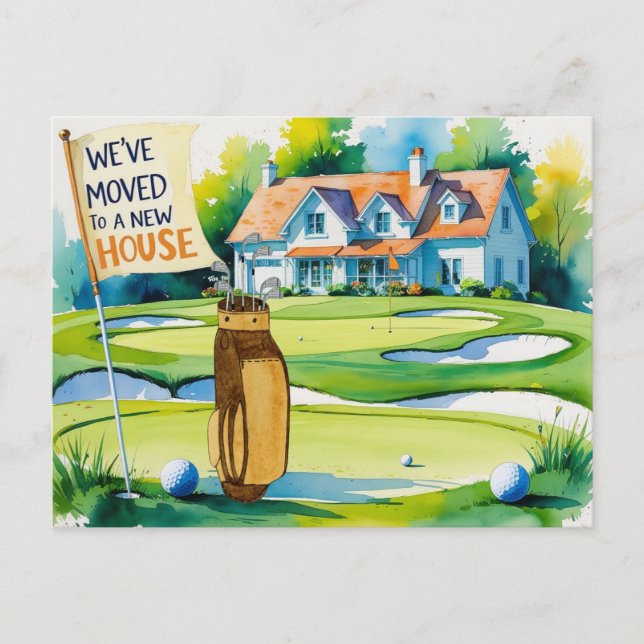 Carte Postale Golf nous avons déménagé dans une nouvelle maison  (Devant)