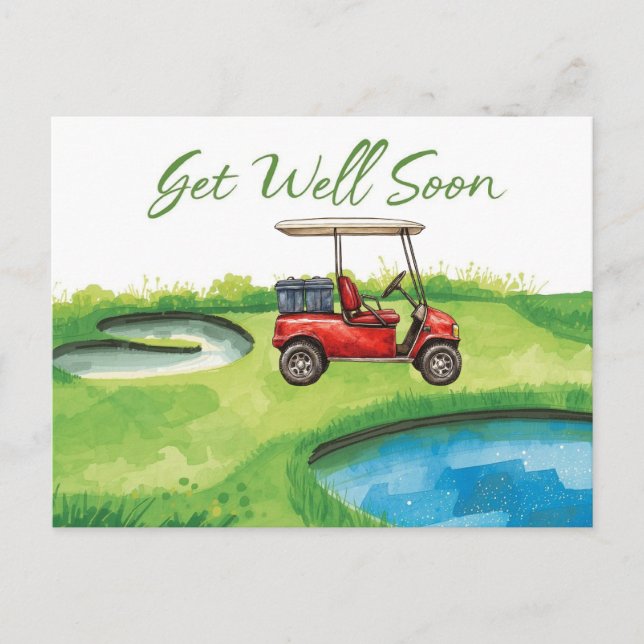 Carte Postale Golf Prompt rétablissement avec voiturette de golf (Devant)