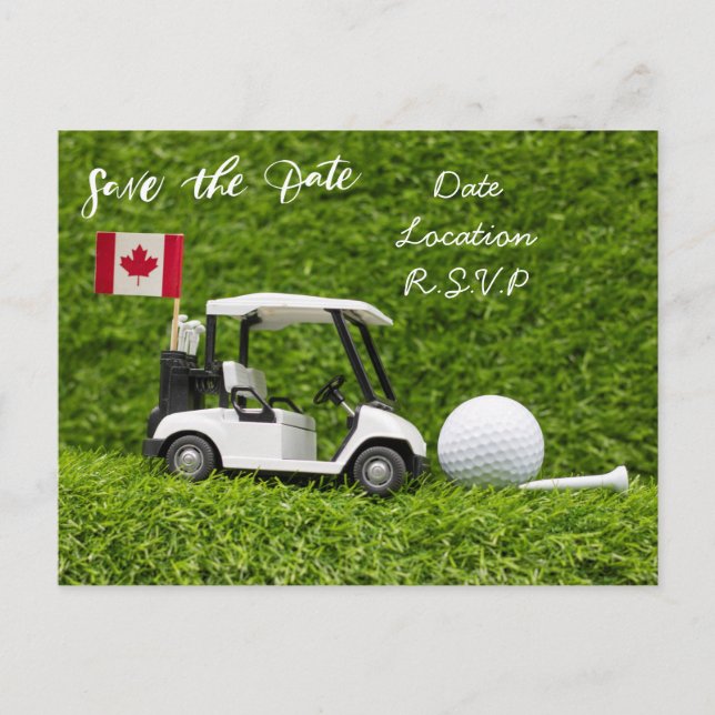 Carte Postale Golf sauve la date avec chariot de golf Drapeau du (Devant)