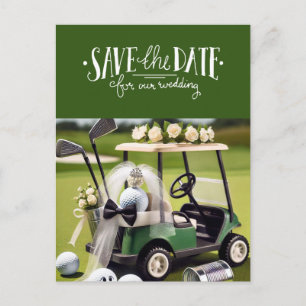 Carte Postale Golf Sauvez la date avec voiturette de golf sur ve