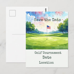 Carte Postale Golf Save the Date avec balle de golf et drapeau a