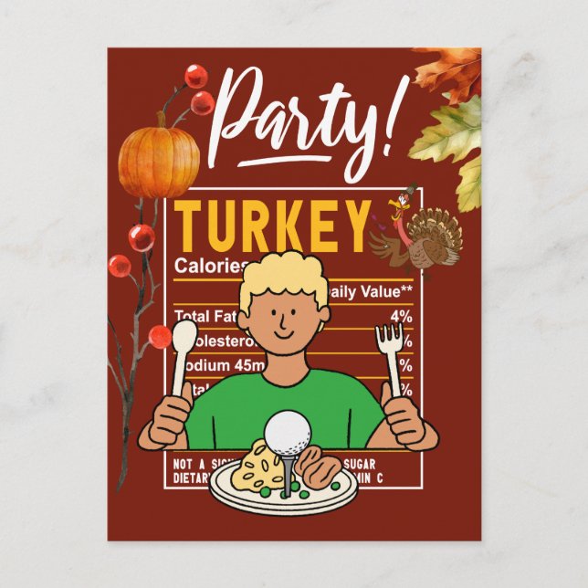 Carte Postale Golf Thanksgiving golfeur manger boule dinde drôle (Devant)