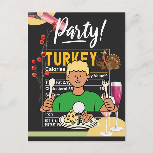 Carte Postale Golf Thanksgiving golfeur manger boule dinde drôle (Devant)