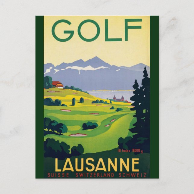 Carte Postale Golf vintage Lausanne City Lac Suisse (Devant)