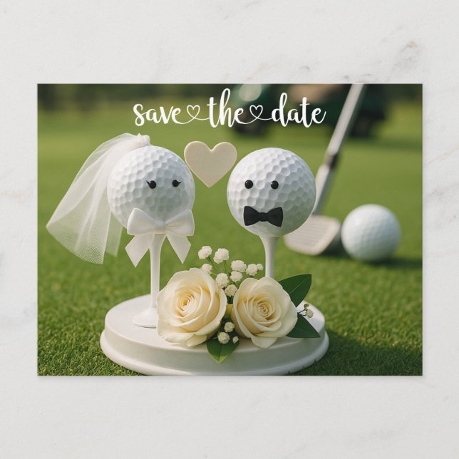 Carte Postale Golf Wedding Iwith two golf ball on green grass (Devant)