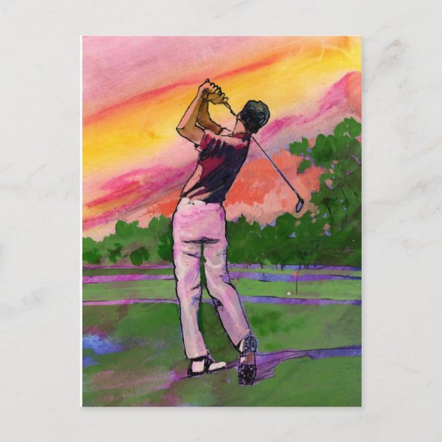 Carte Postale Golfeur au champ (Devant)