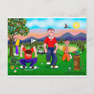 Carte Postale Golfistes de Dessin Animé - Pour l'Amour du Golf
