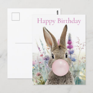 Carte Postale Gomme rose lapin Joyeux anniversaire