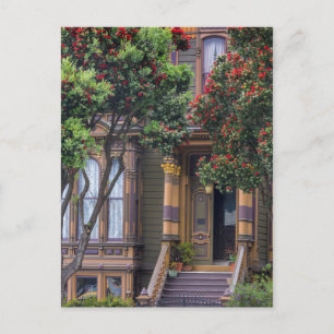 Carte Postale Gommier à fleurs rouges encadrant un style victori