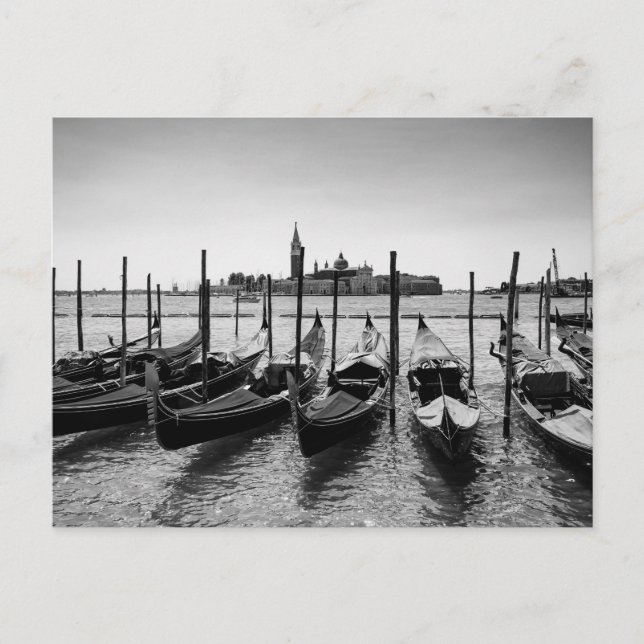 Carte Postale Gondolas à Venise en noir et blanc (Devant)