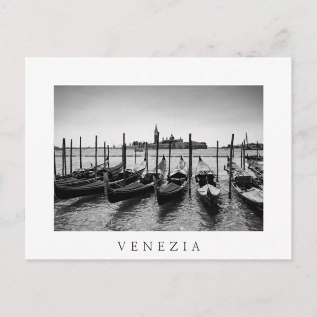 Carte Postale Gondolas à Venise en noir et blanc (Devant)