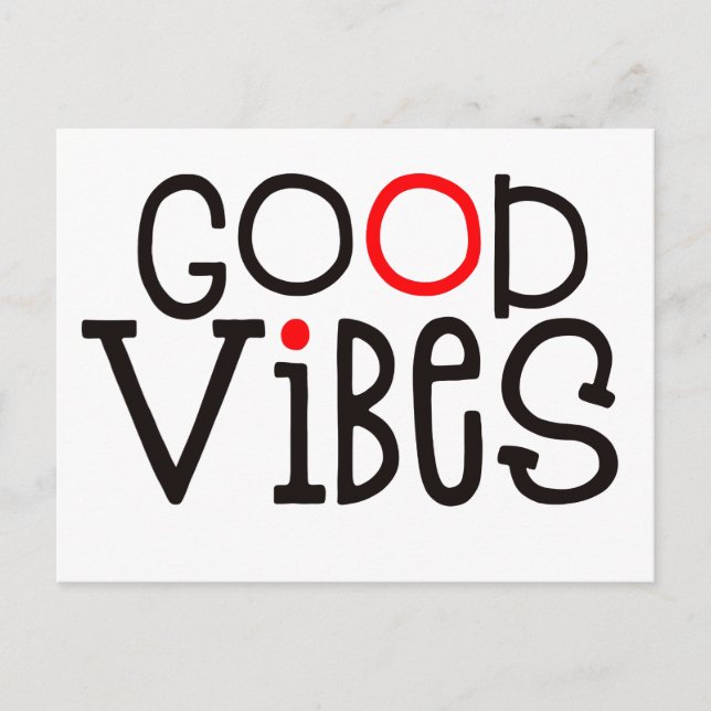Carte Postale Good Vibes Bold Typographie Positif Rouge Noir (Devant)