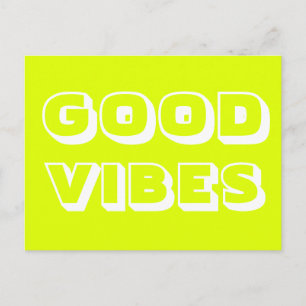 Carte Postale Good Vibes chartreuse vert blanc moderne